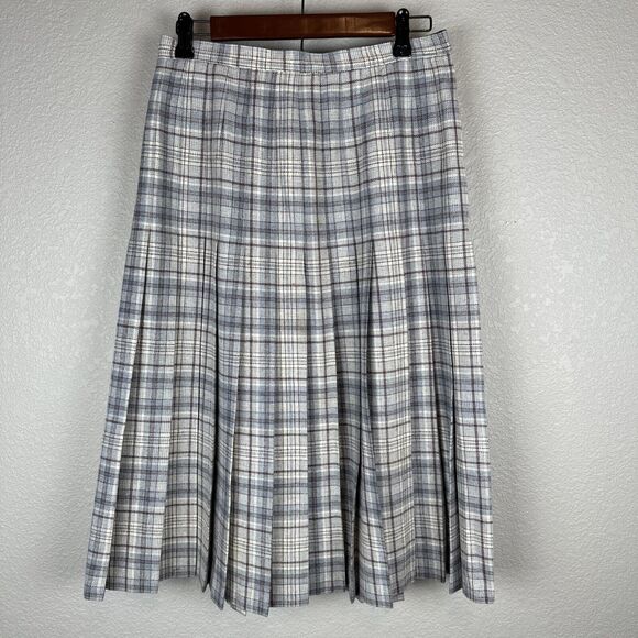 Pendleton Dresses & Skirts - Pendleton Vintage Womens Pleated Midi Skirt Size M 12 Gray Plaid Wool